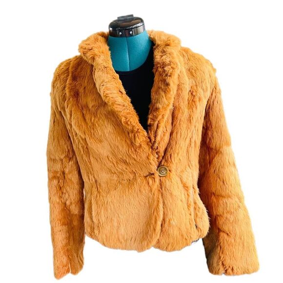 FUR COAT Y2K Vintage SPLIT END LTD. British Tan Genuine Rabbit Fur Winter Coat J - Picture 1 of 12